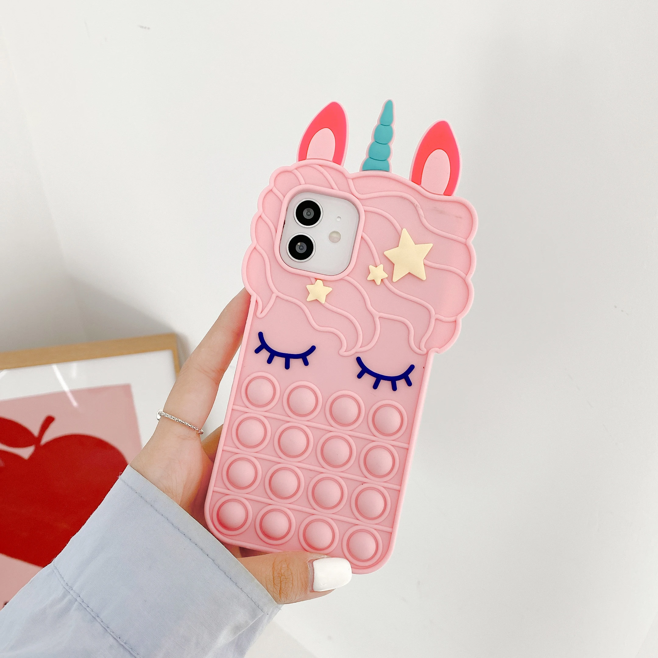 

Relive Stress Pop Fidget Toys Phone Case for Iphone 11 12 Pro Max Mini 7 8 Plus X XR XS Push It Bubble Unicorn Soft Cover Funda