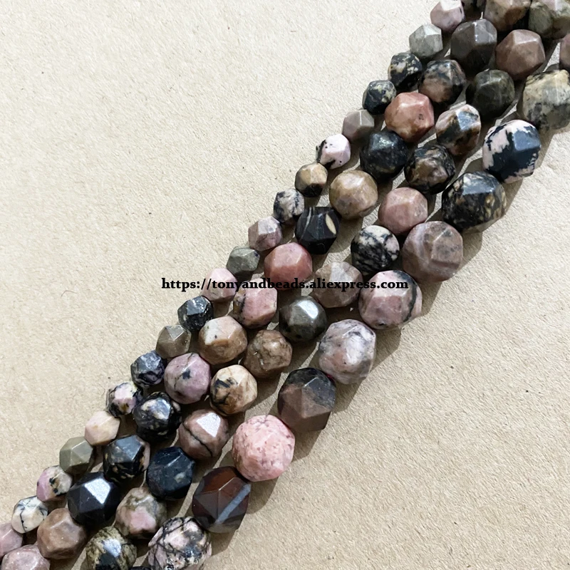 

15" Natural Stone Big Cuts Faceted Black Lace Rhodonite Round Loose Beads 6 8 10 mm Pick Size