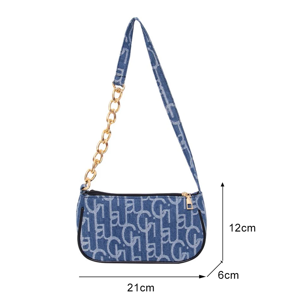

Design Women Letters Printing Denim Shoulder Bag Zipper Chain Small Purse Handbags Elegant Lady Casual All-matchUnderarm Bags