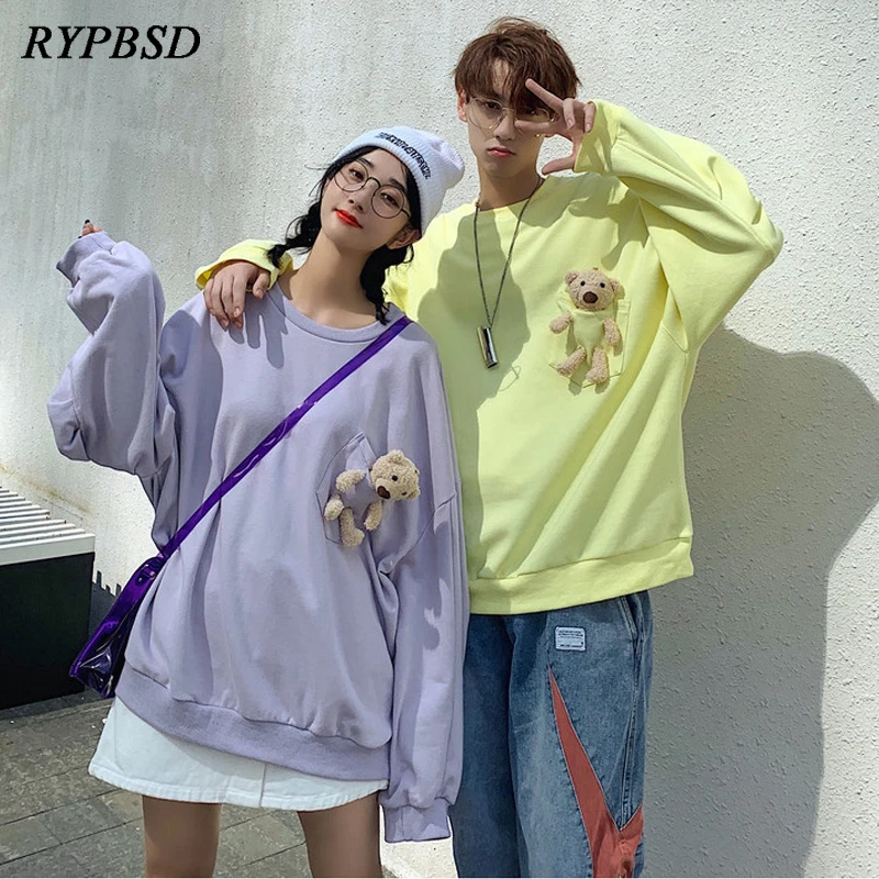 

Толстовка с круглым вырезом для мужчин и женщин, весна 2021, модные толстовки в стиле аниме Харадзюку с изображением медведя, милая Повседневн...