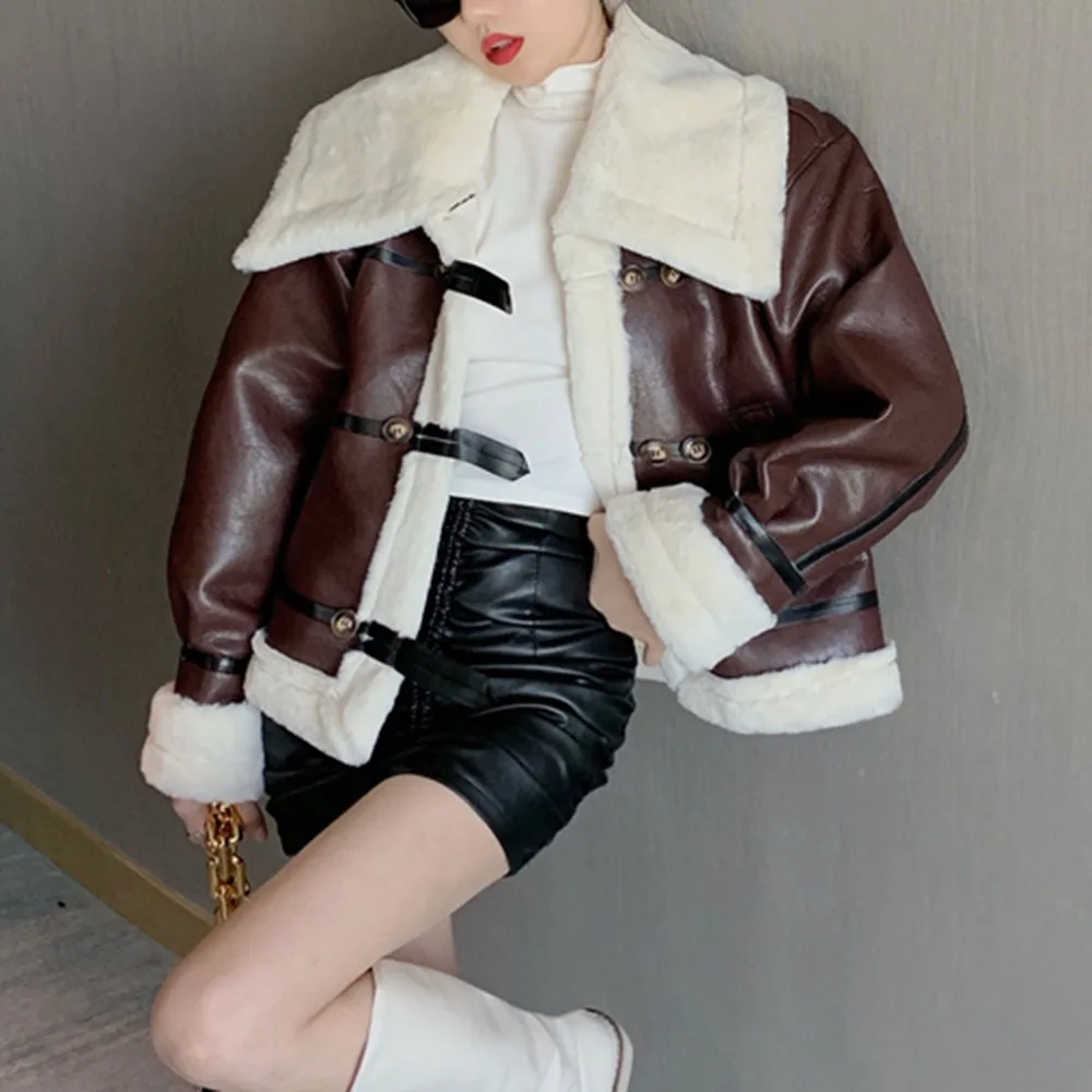 

Short Cotton Padded Jacket Coat Women 2020 Fashion Stitching New Winter Plus Thicken Velvet Loose Slim Warm Wear Female Button