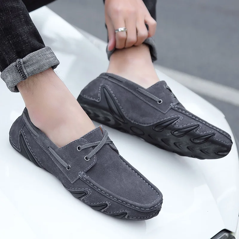 Genuine Leather Men's Casual Shoes Luxury Brand Mens Loafers Breathable Slip on Black Driving Male Big Size 46 | Обувь