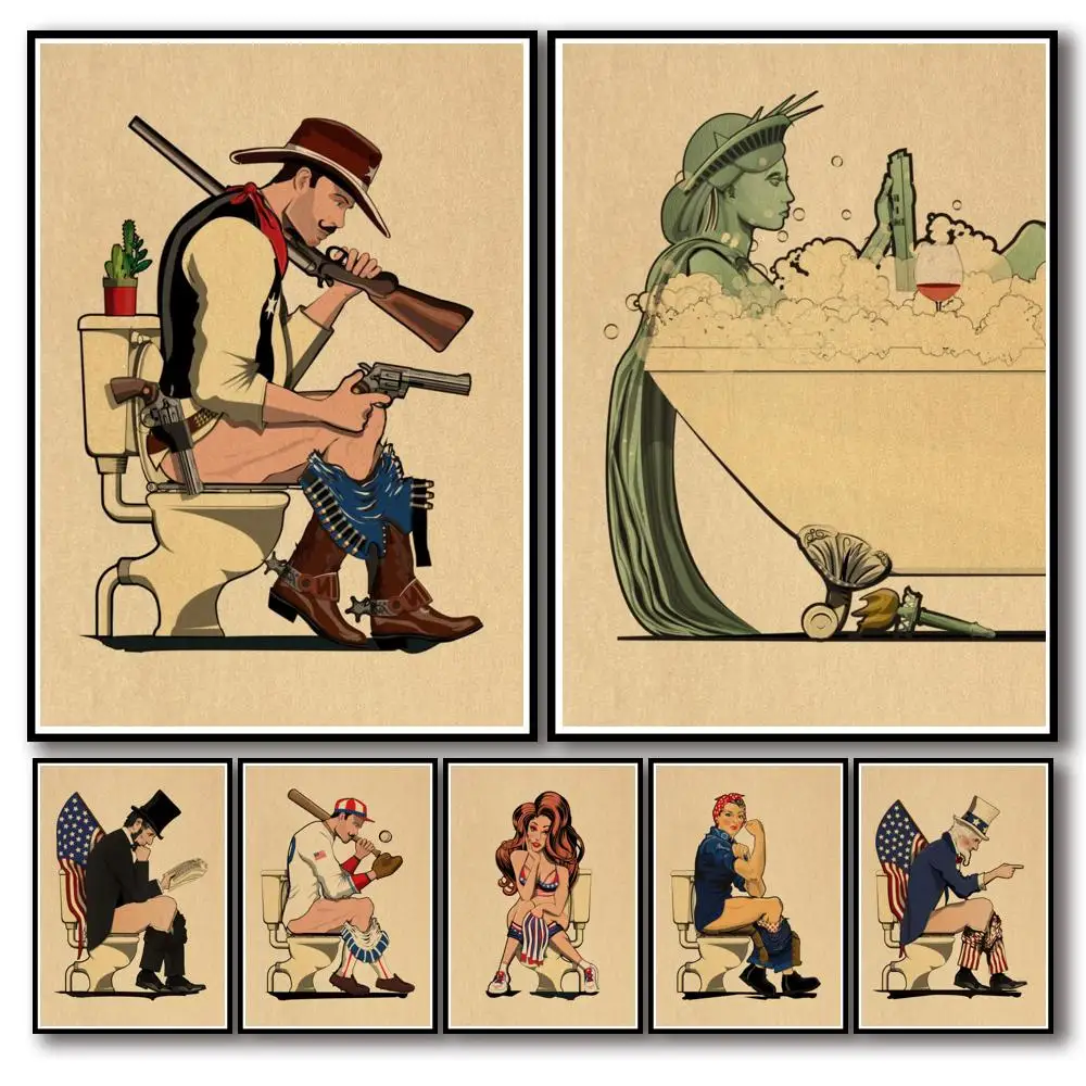 18 видов конструкций Американский Ванная комната Юмор плакат из крафт бумаги