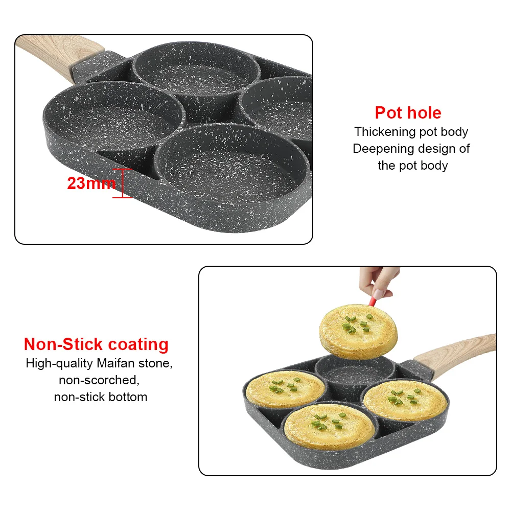 Four-hole Frying Pot Cooking Egg Ham Pans Thickened Omelet Pan Non-stick Breakfast Maker No Oil-smoke Pancake Steak | Дом и сад