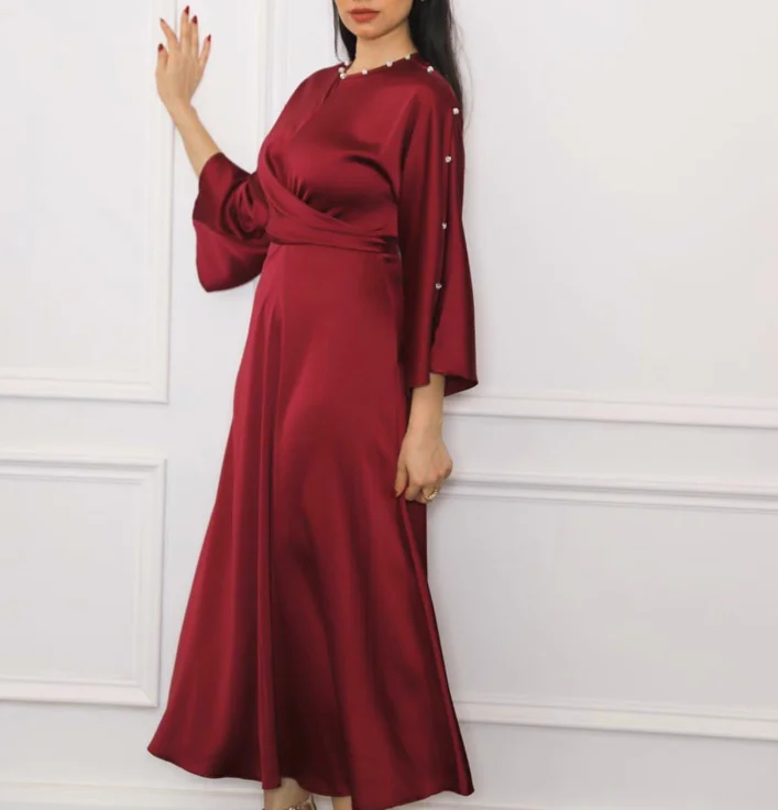 Платье женское атласное, длинная юбка, на Средний Восток, из Дубая, с рукавом лотоса, весна-лето 2021