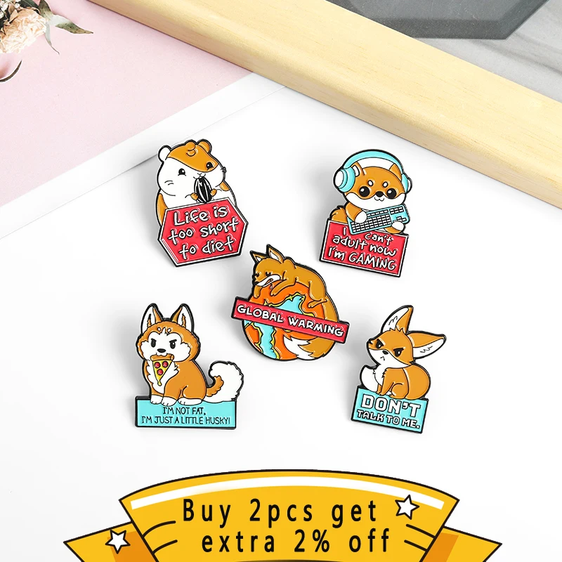 Цветные эмалированные булавки в виде лисьего хомяка забавные баннеры броши для