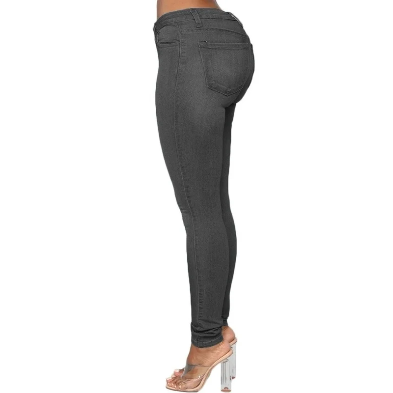 

Pencil Pants Women High Waisted Stretch Denim Jeans Women's Fashion Cotton Slim Jeans Zipper Blue Retro Washed Skinny Trousers