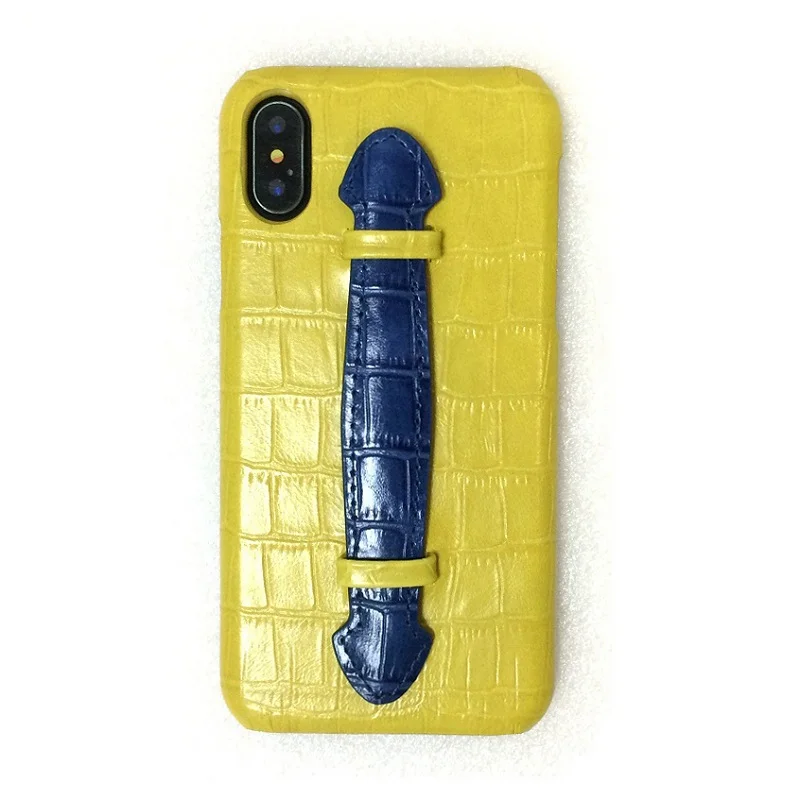 Blue Strap Case Чехлы для телефонов из натуральной кожи с ремешком на руку для iPhone X XS Max 7 8 Plus, Роскошные тонкие чехлы из крокодиловой кожи желтого цвета - Color: Blue Strap Case