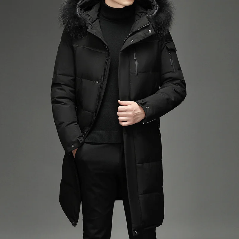 2021 New Men's Thickened Down Jacket Winter Warm Down Coat Men Fashion Long White Duck Hooded Down Parkas Coat Plus Size M-5XL
