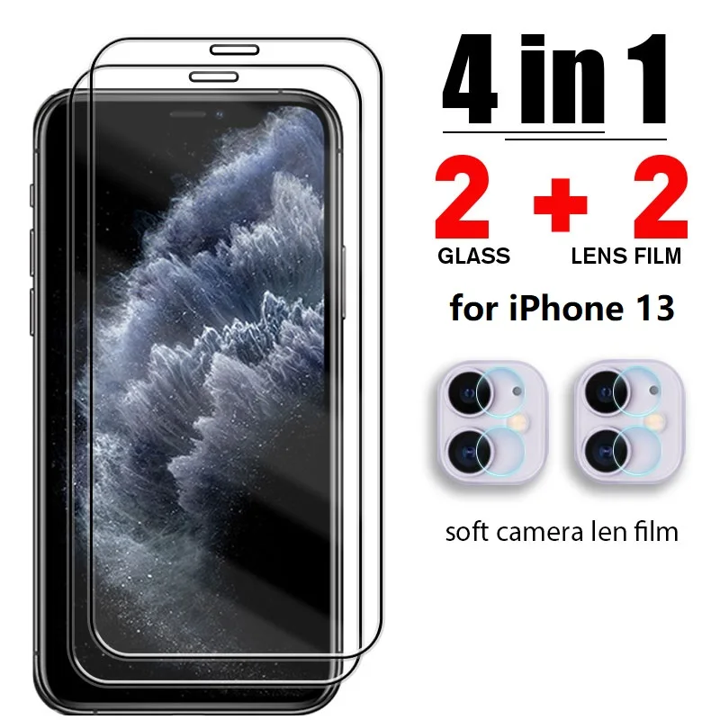 

4IN1 Full Cover Camera Lens Glass for iPhone 13 12 11 Pro Xs Max Screen Protector for iPhone 8 7 Plus 13 12 Mini SE 2020 X Glass