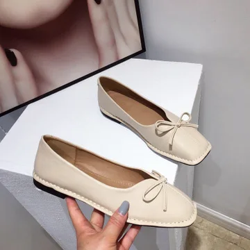 

Bow-Knot Shoes Woman 2021 Autumn Casual Female Sneakers Flats Modis Square Toe Butterfly New Fall Dress Cute Moccasin Rubber PU