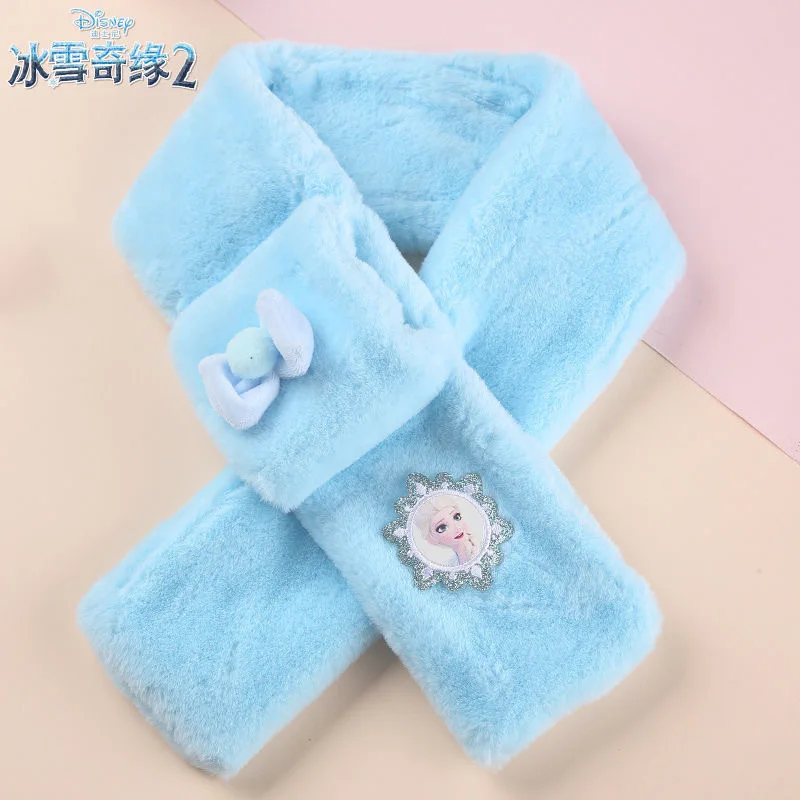

Disney Cartoon Movie Children Scarf Baby Plush Warm Scarf Girls Cold Protection Princess Elsa Anna Figures Bib Kids Thick Scarfs