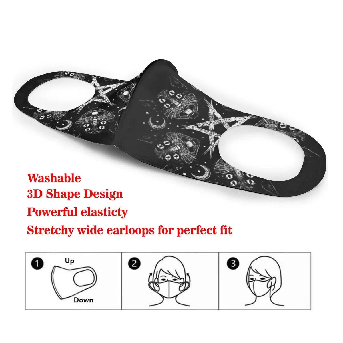 

Glow In Space Black Night Cat Print Dust Mask Mouth-Muffle Washable Fabric Adult Protective Face Windproof