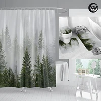 4pcs bathroom curtain mat set winter fog forest polyester with 12 hooks bathroom curtain anti slip bath mat set toilet rugs