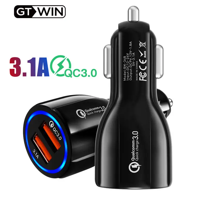 Автомобильное зарядное устройство GTWIN Quick Charge 3,0 USB для iPhone 11 Pro Max Xiaomi huawei P30 QC3.0 3.1A быстрое автомобильное зарядное устройство для телефона