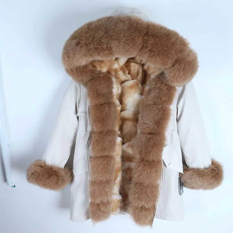 Red fox fur liner Новая зимняя куртка женская красная лиса леопардовая кроличья меховая подкладка енота меховая парка натуральный Лисий меховой воротник верхняя одежда S-7XL - Цвет: Red fox fur liner