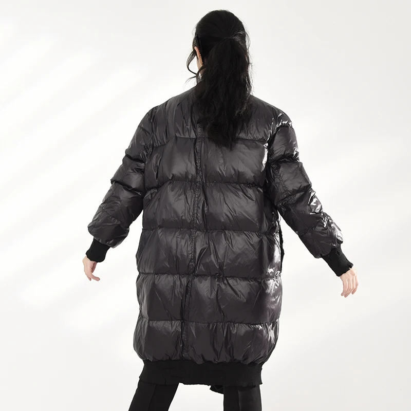 

loose black - down jacket, warm, beak collar, long sleeves, women's coat, fashion, autumn, winter, 2021, 1dd173601