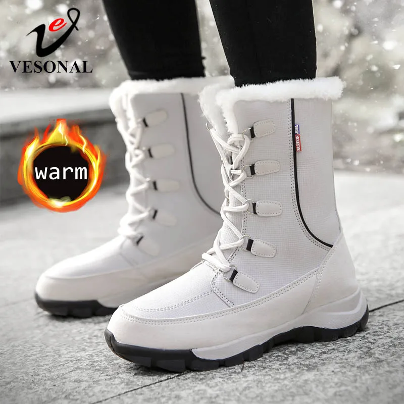 VESONAL/Новинка 2019 года теплая зимняя обувь до середины икры женские ботинки модные