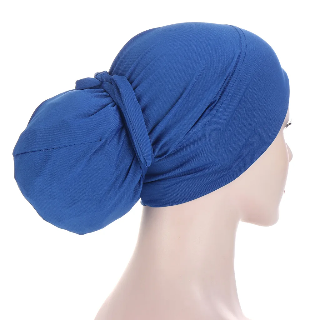 

Muslim Women Turban Head Wrap Hat With Button Headwear Headscarf Bonnet Inner Hijabs Cap Solid Color Chemo Hats Turbantes Caps
