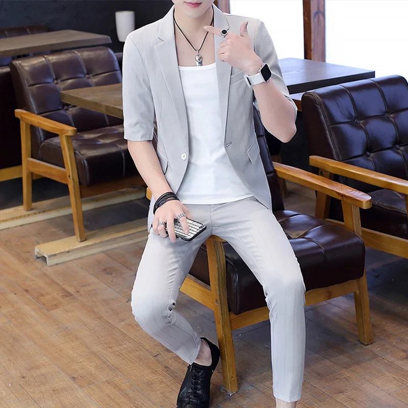 Мужской костюм мужские костюмы тонкий корейский Британский Стиль Летний мужской маленький повседневная