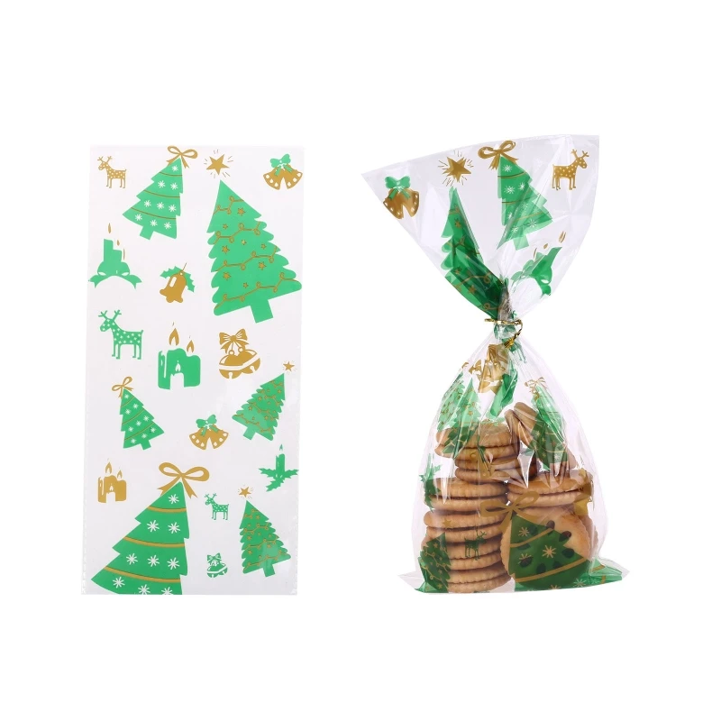 

50PCS Santa Claus Christmas Tree Elk PVC Bags Transparent Clear Gift Bag for Christmas Gift Baking Candy Cookie Bag