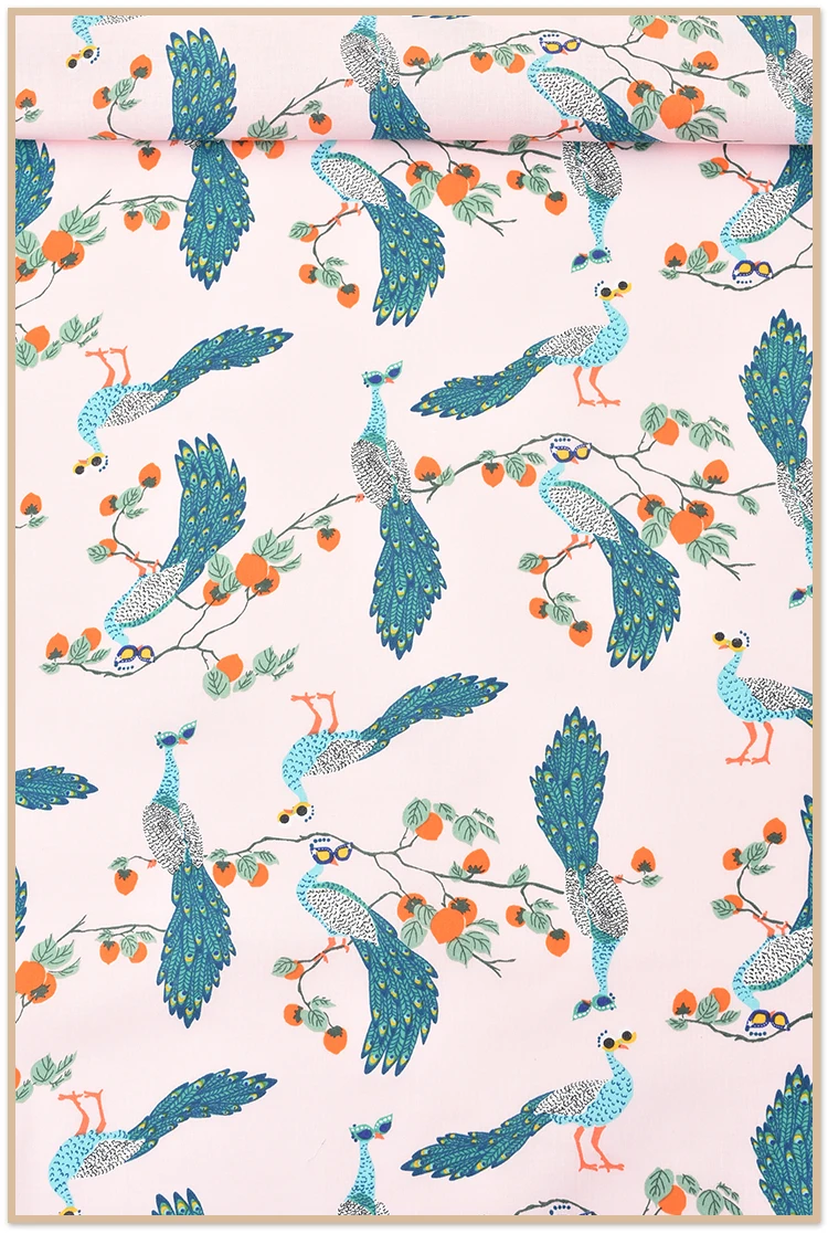 

145cm Cloth cotton pink fashion fabrics wear glasses peacock children's dress handmade DIY