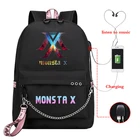 Mochila Bookbag MONSTA X Рюкзак Kpop школьные сумки для девочек-подростков женский рюкзак Usb зарядка Рюкзак для ноутбука дорожный рюкзак