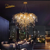 nordic luxury gold crystal led chandelier loft villa large lustre pendant lamp for living room hotel hall art decor lighting