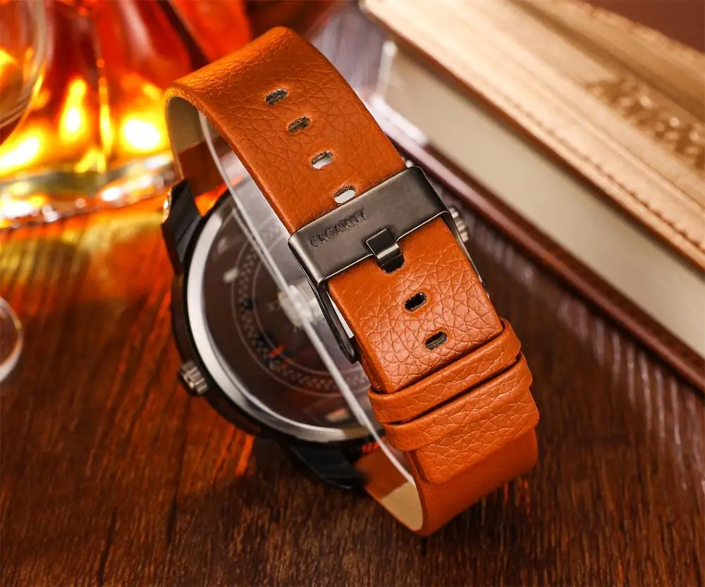 Новые большие мужские модные Роскошные Кварцевые часы с кожаным ремешком