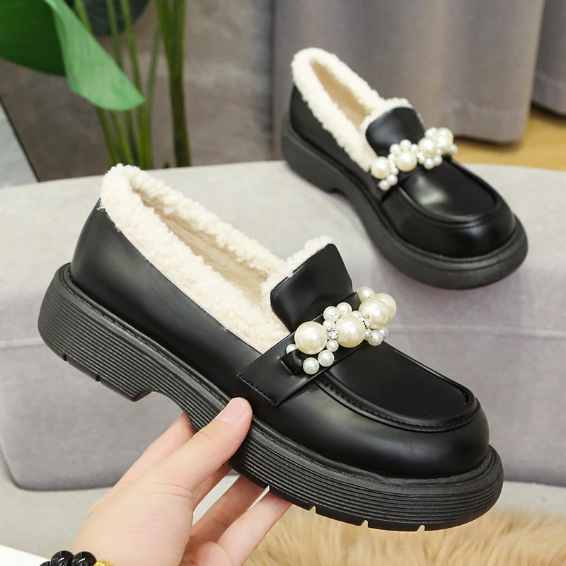 2022 Autumn New Fashion Platfrom Round Head Women's Casual Shoes Metal Decoration Soft Comfortable Square Heel Women's Shoes