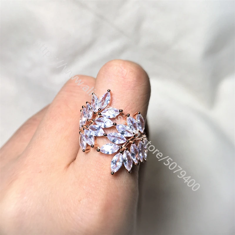 

Leaf branch ring Gift for women Leaves Branch ring Promise ring for her Dainty White cz ring rose gold color plated cubic zircon