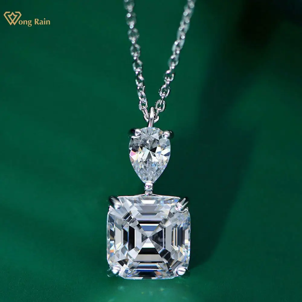 

Wong Rain 925 Sterling Silver Asscher Cut Created Moissanite Gemstone Wedding Engagement Pendent Necklace Fine Jewelry Wholesale