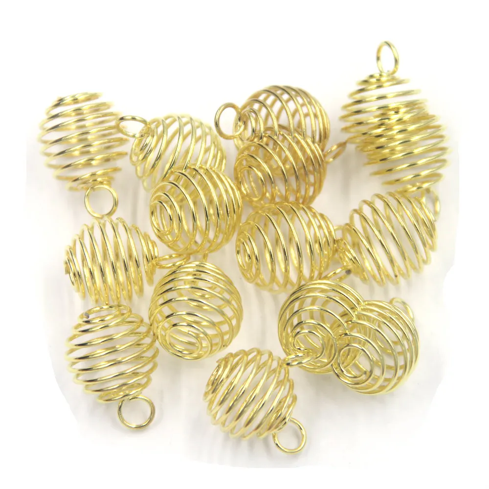 

20Pcs Pendants Beads Cage Lantern Spring Spiral Elasticity Alloy Silver Gold Color For Charms Bracelets Jewelry DIY Finding 15mm