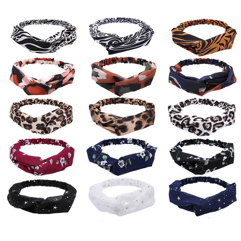 

Summer Bohemian Hair Bands Leopard Flower Print Headbands Vintage Cross Turban Bandage Bandanas HairBands Hair Accessories Cheap