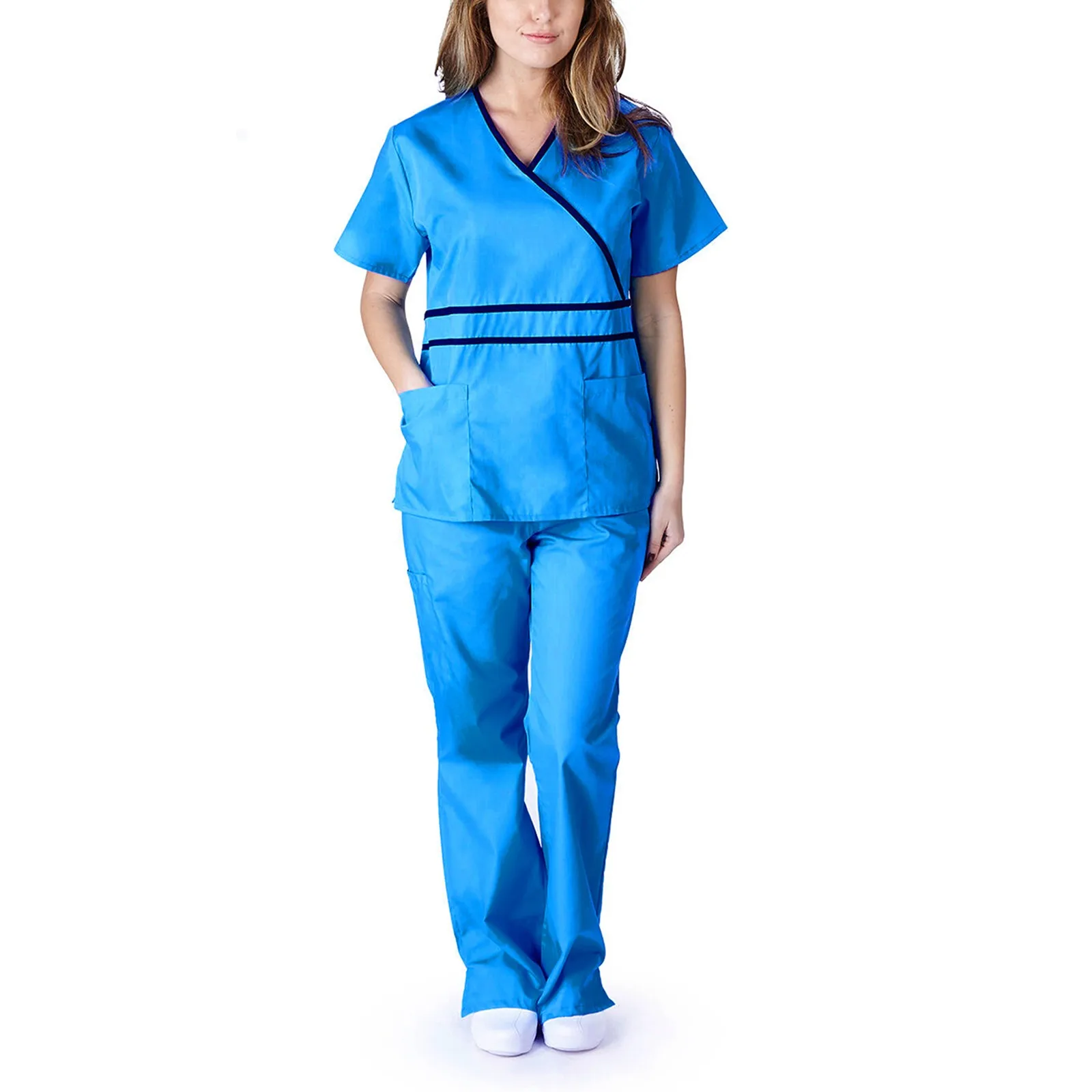 Костюм Защитный Женский короткий рукав v-образный вырез топ + штаны Рабочая