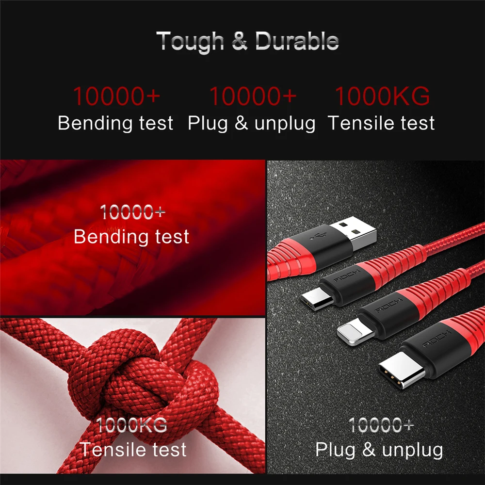 Rock 3 в 1 мульти usb кабель для зарядки для iPhone 8 samsung huawei xiaomi зарядный кабель для apple светильник с разъемом микро usb type c кабель