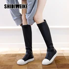 Женские сапоги выше колена на платформе, повседневные эластичные сапоги из искусственной кожи с круглым носком, модель v712 на осень и зиму, 2020