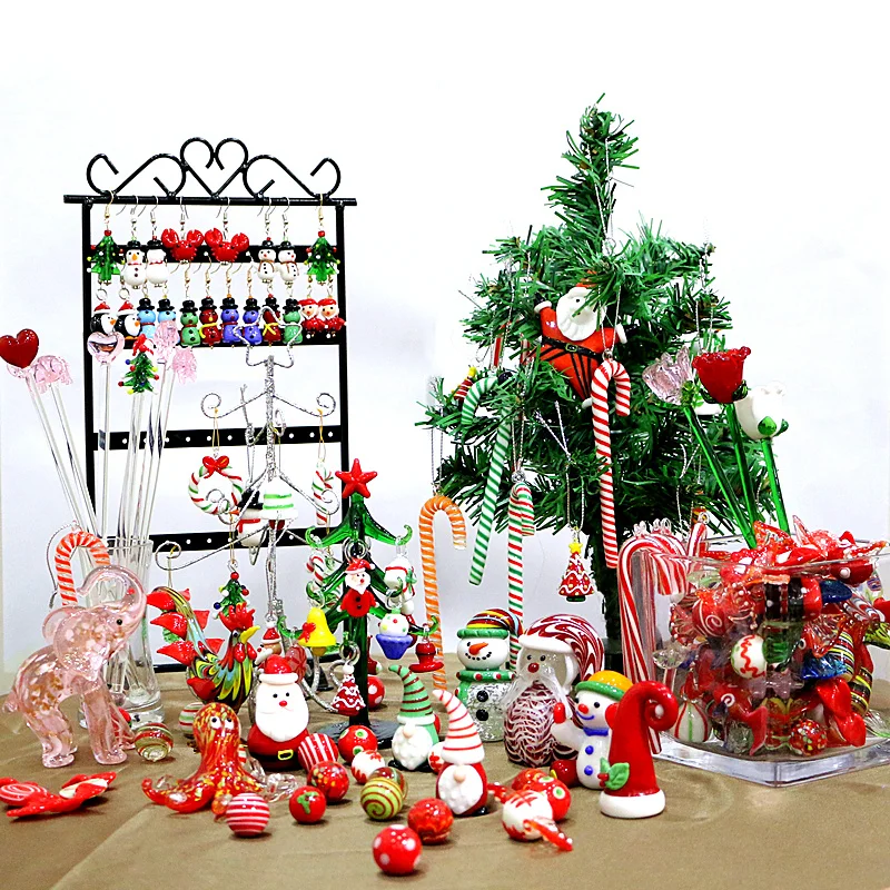 

Christmas Decorations Glass Candy Cane Snowman Santa Claus Dwarf Elf Bird Owl Rooster Penguin Flower Octopus Xmas Tree Ornaments