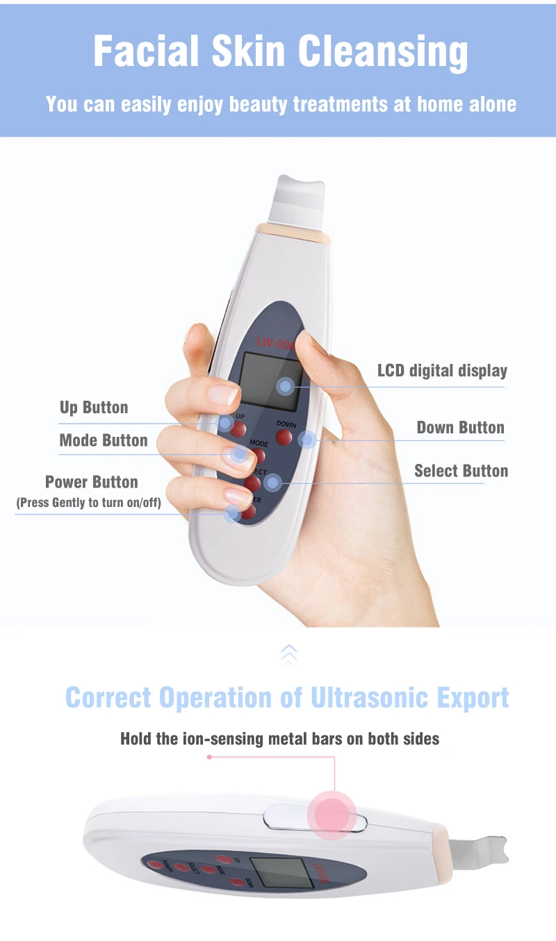 Ультра sonic скруббер кожи лица очиститель пор глубокое очищение Массажер для