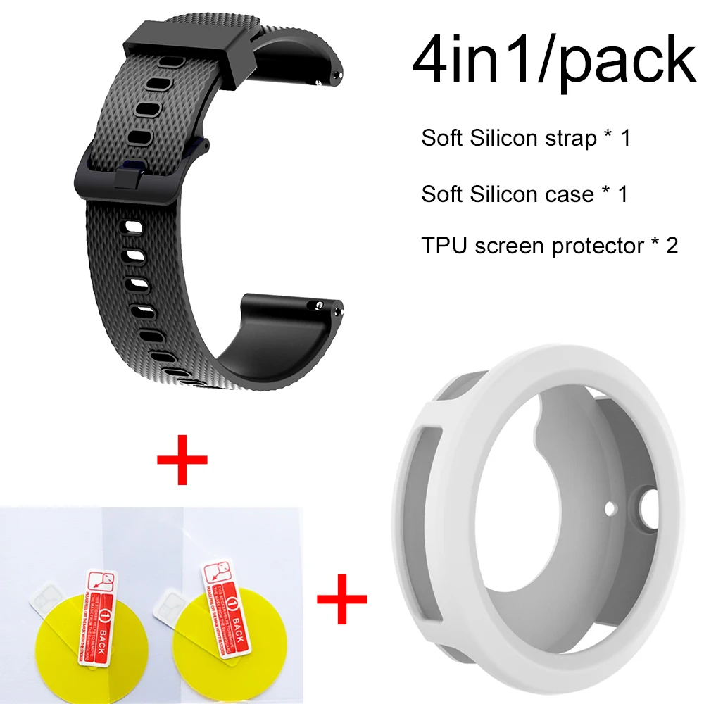 Black-White Case 4в1 умные часы аксессуары для Garmin Vivoactive3 Ремешок Браслет мягкий силиконовый браслет для Vivoactive 3 Чехол пленка для экрана - Цвет: Black-White Case