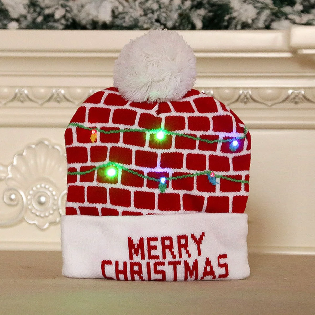 

Children Adult LED Glowing Christmas Hat Warm Knitted Hat Sweater Christmas Hat Gift Party Hat