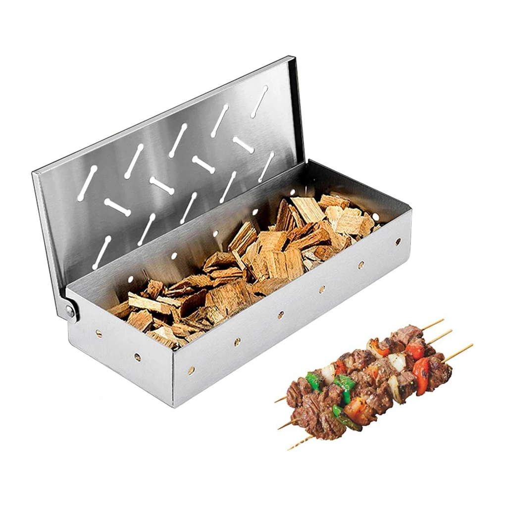 

Wood Chips BBQ Smoker Box Barbecue Grill Meat Infused Smoke Accessories Add Smokey Flavor on Gas or Charcoal Grills