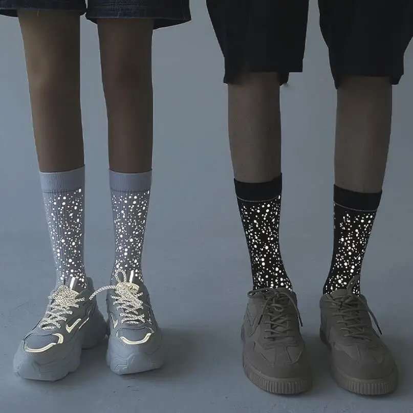 Summer Cool Glitter Socks Reflected Crew Sock Women Men Bright Shining Print Sport Socks Dots Printed Reflective Ankle Socks