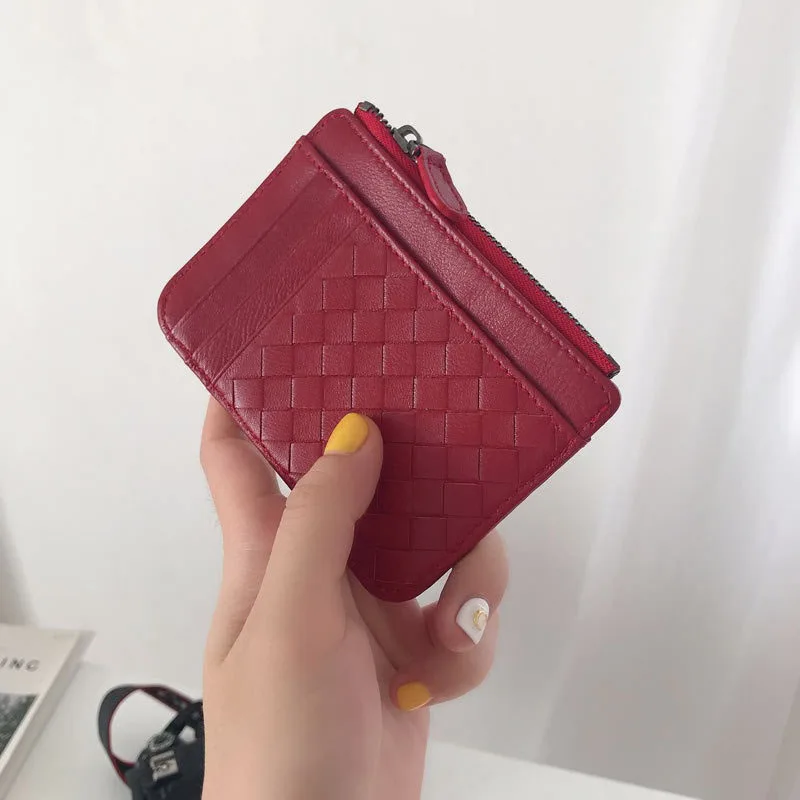 Тонкий женский кошелек из натуральной овечьей кожи с держателем для кредитных