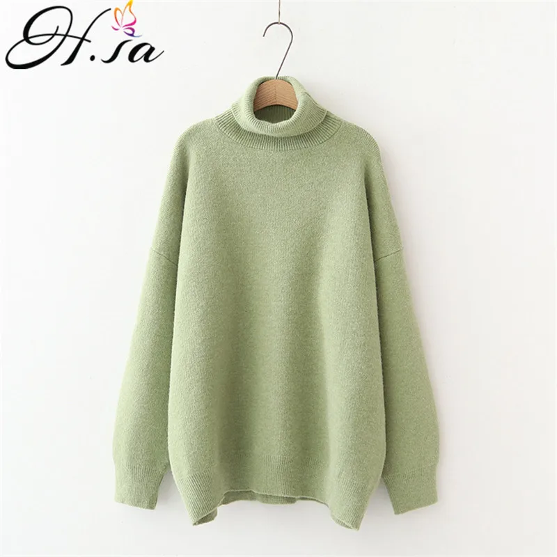 H.SA Women's Turtleneck Sweaters 2021 Thick Warm Pullover Cashmere Jumper Soft Oversized Knitwear Sweater Korean Women Jumpers | Женская