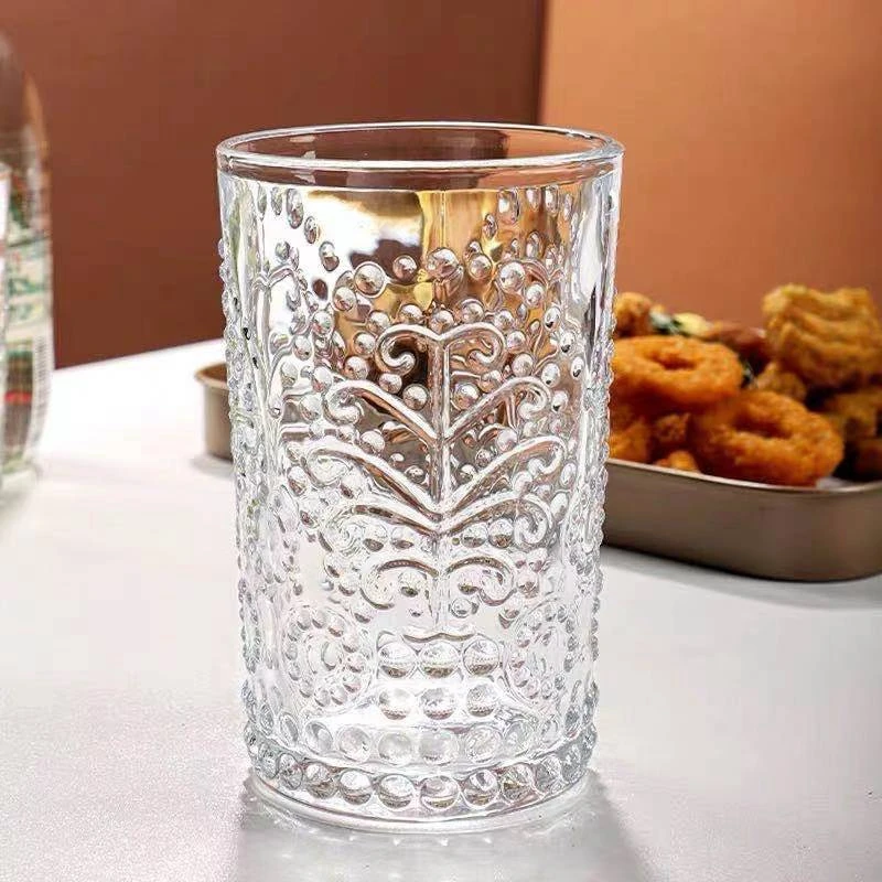 

2PCS/LOT Nordic Style Vintage Relief Glass Web Celebrity INS Leaf Cup Cold Drink Cup Coffee Cup Juice Cup Cocktail Cup