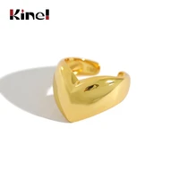 kinel ring ladies sterling silver 18k plating real gold simple heart shaped wide open glossy finger silver 925 ring fine jewelry