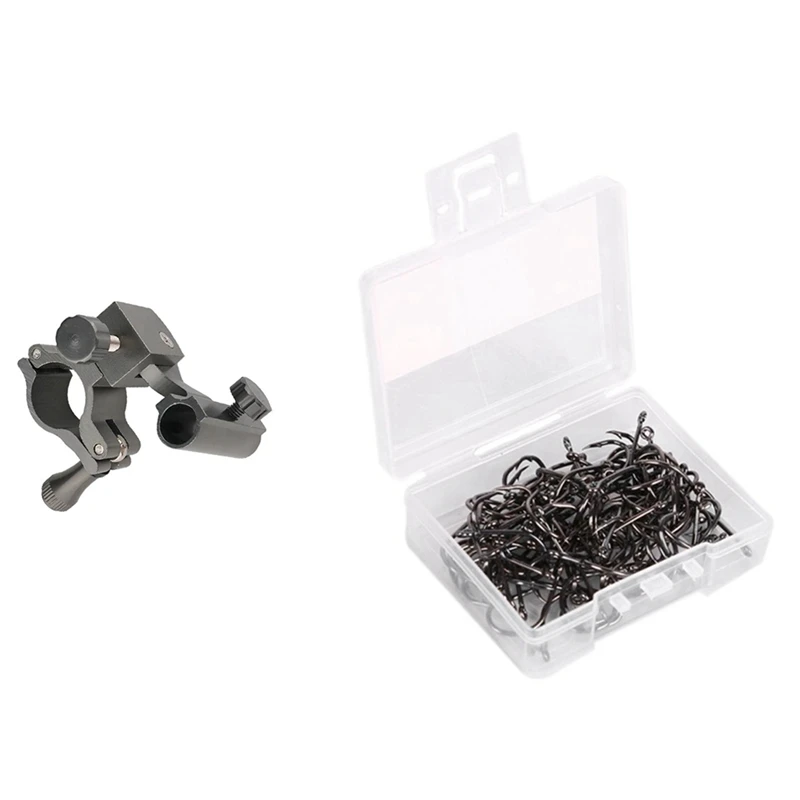 

100Pcs Fishhooks Barbed Hook Fishing Equipment No.10 & 1Pcs Fishing Rod Rack Holder Adjustable Fishing Rod Rack