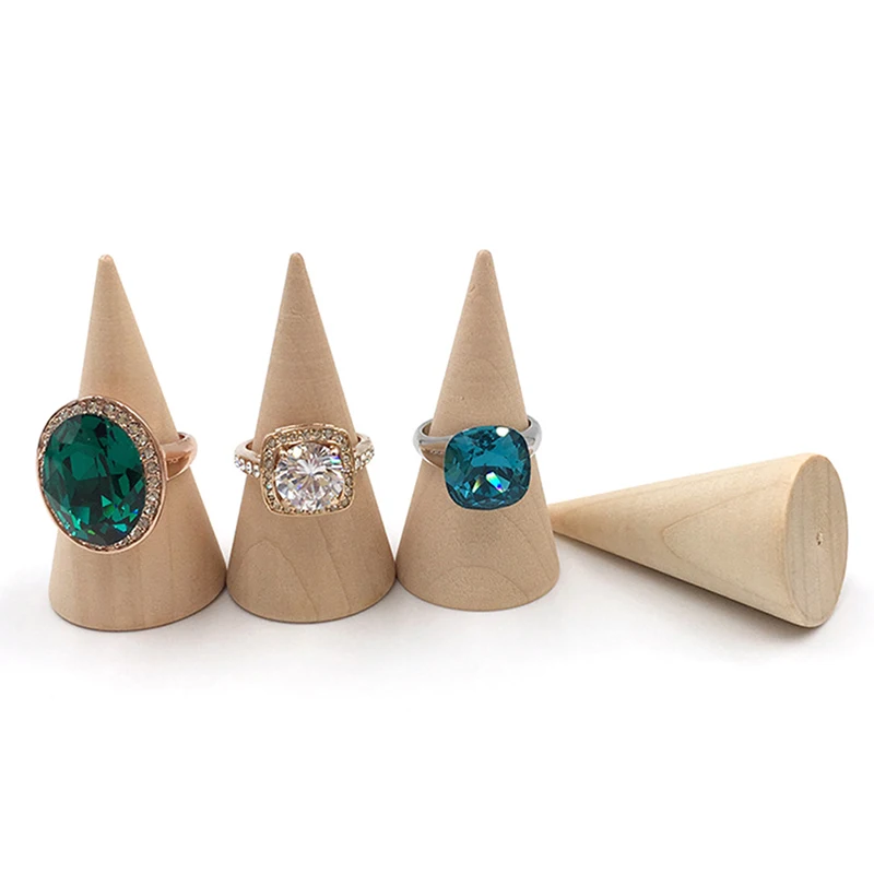 

Vintage Natural Unpainted Wood Finger Cone Ring Holder Jewelry Display Stand Organizer Storage Rack Showcase For Exhibit
