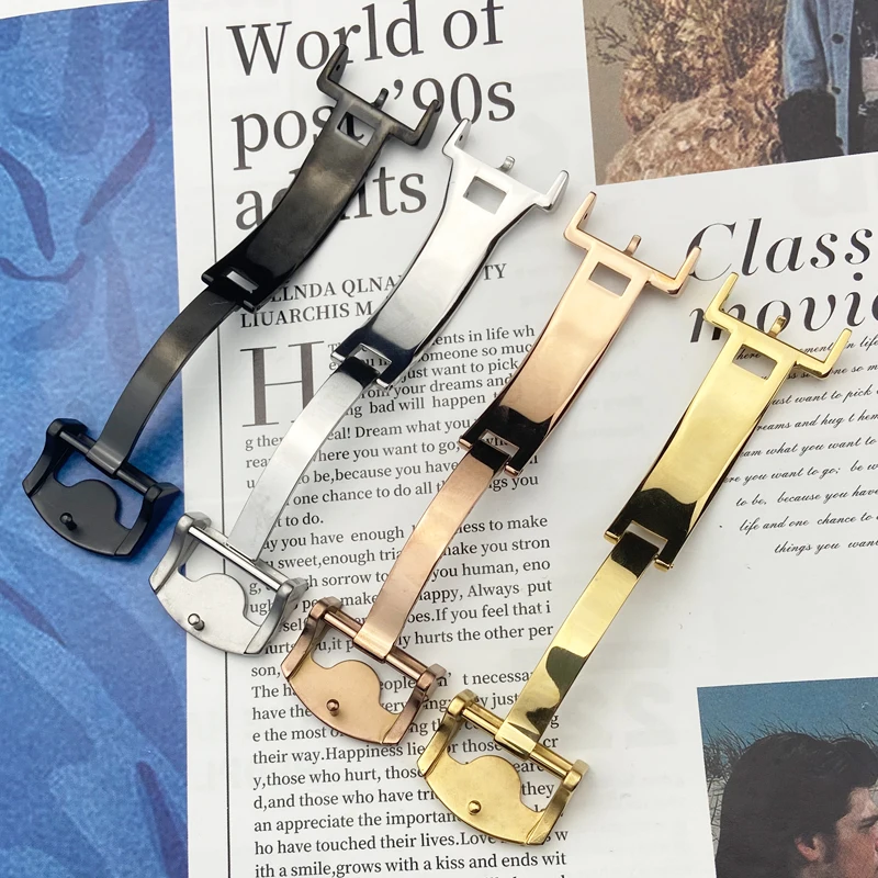 18mm Gold 316L Stainless Steel Deployment Watch Buckle for IWC Big Pilot Spitfire Leather Watch Strap Folding Clasp Free Tools